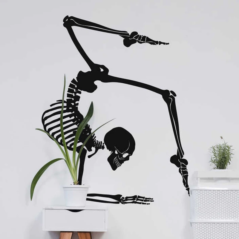 Modern Yoga Skeleton Wall Decal Gym Fitness Crossfit Skull India Sport Wall Sticker Playroom  Home Decor