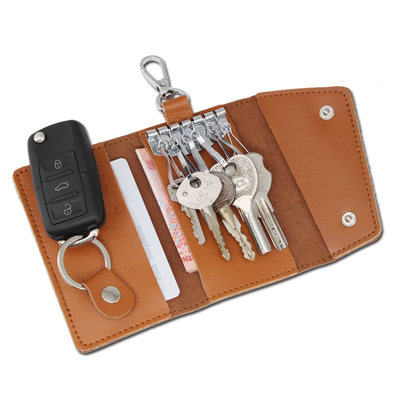 BROSHOO Auto Accessories Men & Women Genuine Leather Car Key Holder Bag Housekeeper Home Key Ring Case Waist Hanging Purse