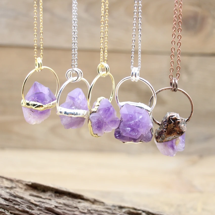 

Healing Necklace Irregular Amethysts Geode Nugget Hoop Pendants,Antique Copper Raw Druzy Drusy Charm Women Jewelry QC3230