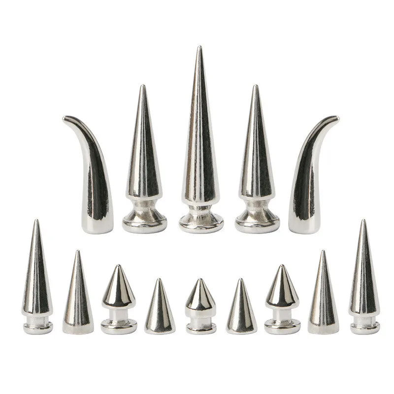 All Kinds of Silver Metal Screwback Cone Studs Bullet Spike Stud Punk Bag Belt Shoes Clothes Leathercraft Cone Rivet DIY