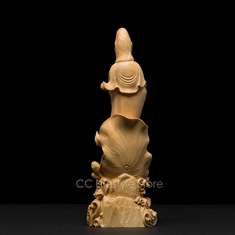22CM Buddha Statue CCZHIDAO Solid Wood Buddha Garden Ornaments Craft Guanyin Feng Shui Decoration Carving Buddhism Decors