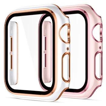 Cover Voor Apple Watch Case 45mm 41mm 44mm 40mm 42mm 38mm PC Gehard Glas Screen Protector iWatch serie 9 7 8 5 6 4 3 SE band