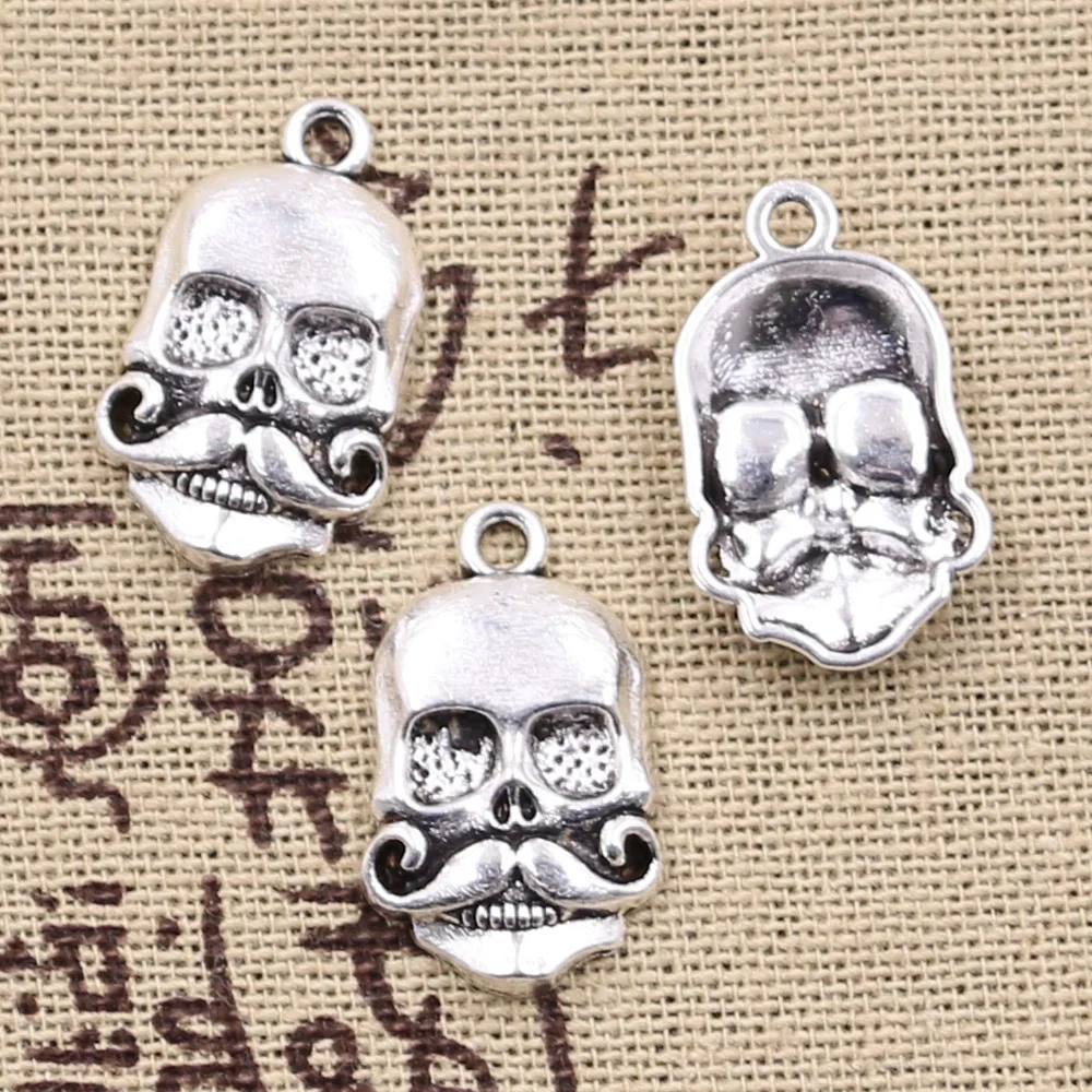 

20pcs Charms Skeleton Skull With Beard 22x14mm Antique Silver Color Pendants DIY Crafts Making Findings Handmade Tibetan Jewelry