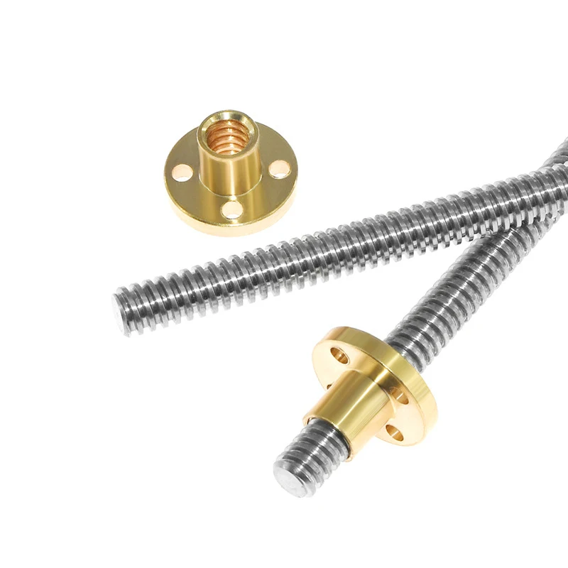 CNC 3D Printer T8 Lead Screw Trapezoidal Rod Lead 2mm/8mm Length100mm/200mm/400mm/500mm/600mm/800/1000mm/1200mm With Copper Nuts