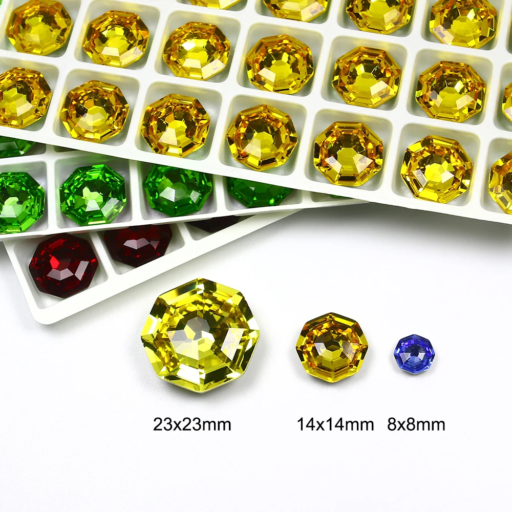 Mixed Color Octagon Crystal K9 Glass Sew Rhinestones Applique Fancy Stones for Craft Glue Christmas Clothing Garment Decoration