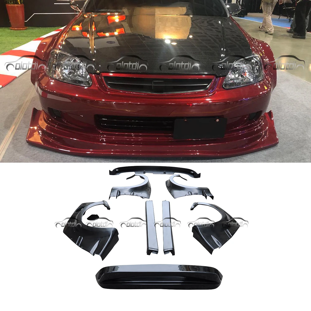 Car Wide Body Kits Front Rear Bumper Lip Side Fenders Skirts Diffuser For Honda Civic Type R EK Upgrade EK9