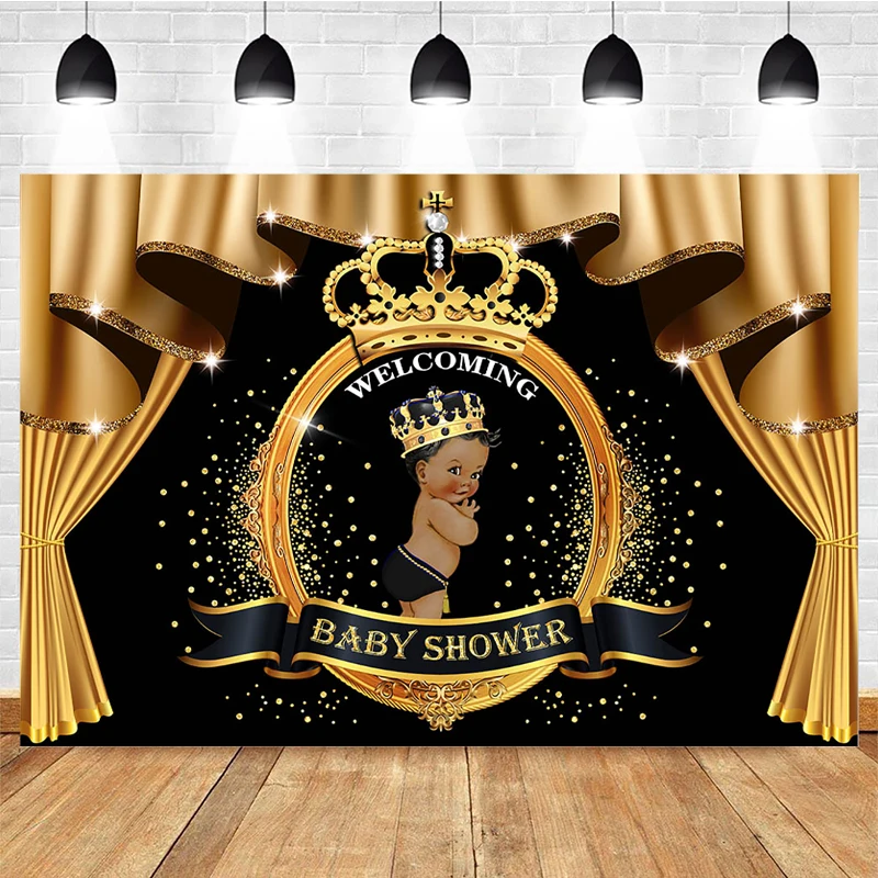 Mocsicka Baby Shower Photography Background Golden Curtain Crown Decoration Props Child Portrait Photo Backdrop Banner