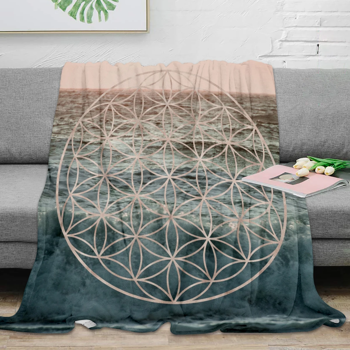 Mandala Flower of Life Sea Throw Blanket Warm Microfiber Blanket Flannel Blanket  Bedroom Decor Blankets For Beds