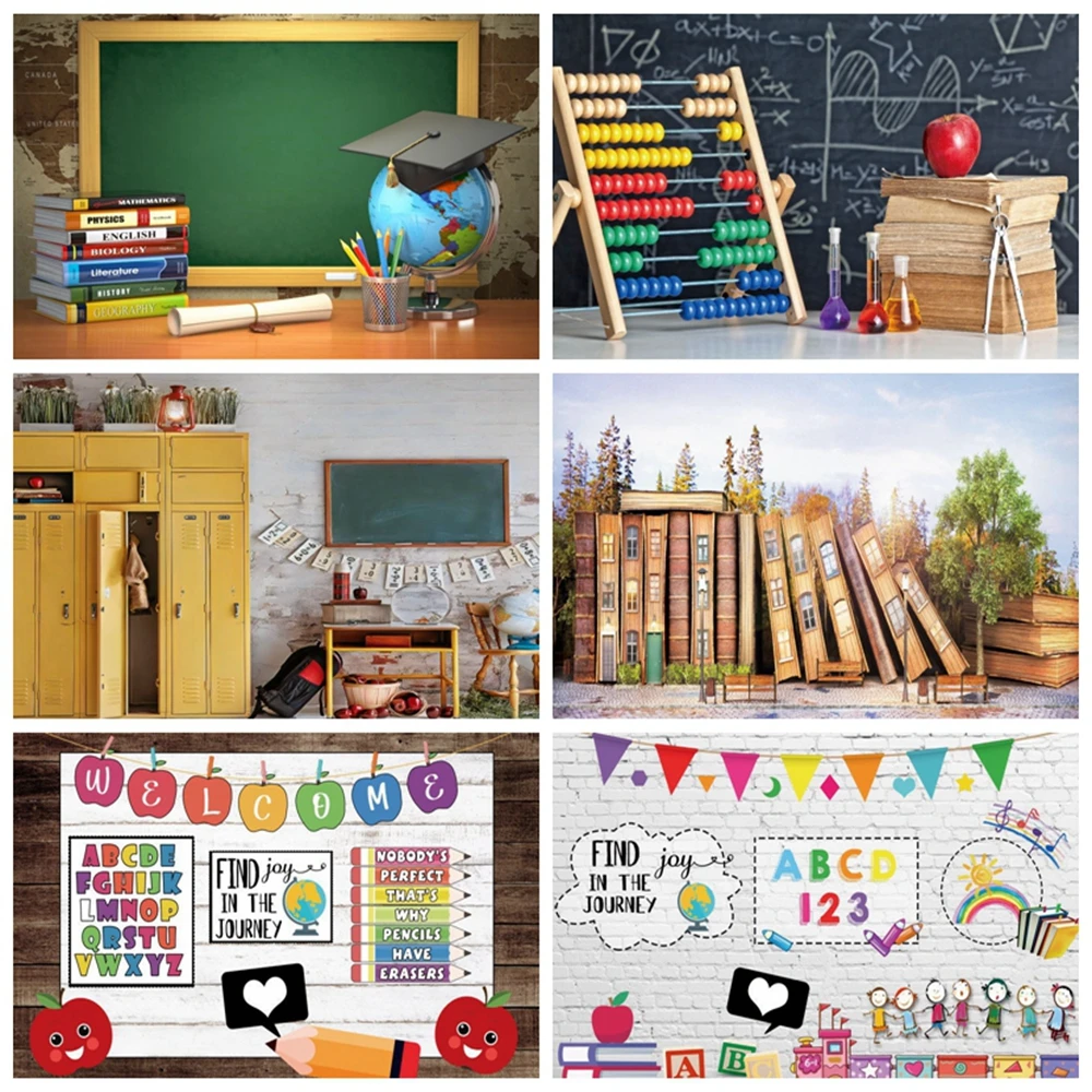 Children Back To School Backdrop Blackboard Globe Books Graduation Photography Background Photo Studio Photophone Photozone Prop