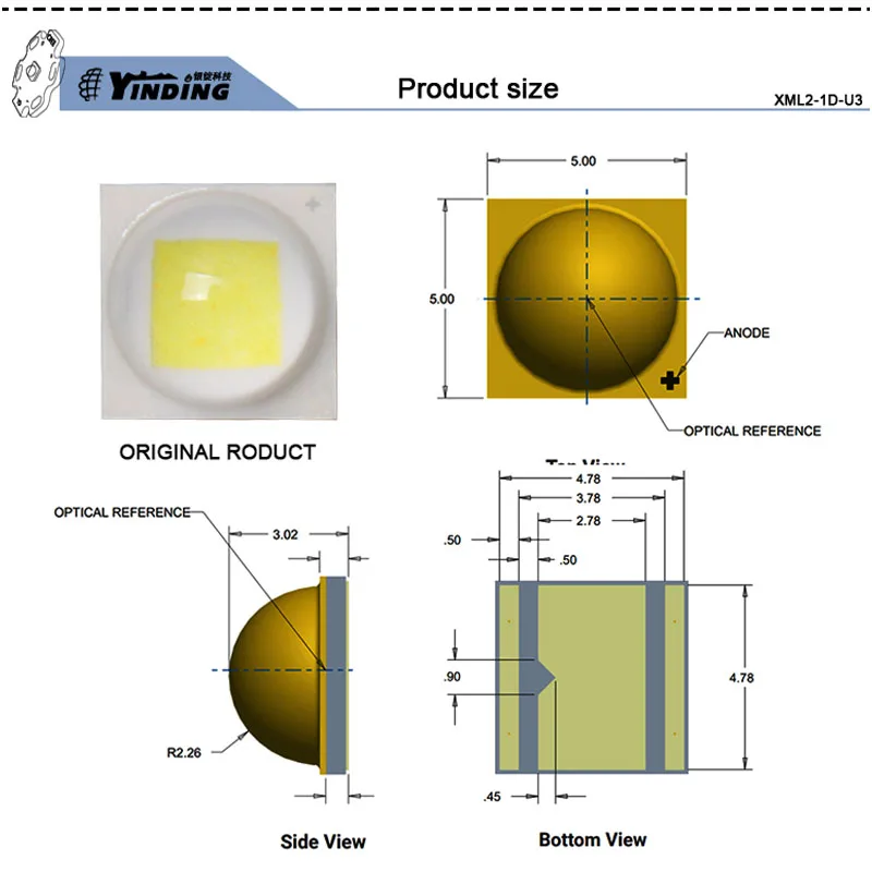 1pcs XML2-1D-U3 High power 10w indoor lighting, led flashlight 6050-6500k White 5050 SMD reflow soldering