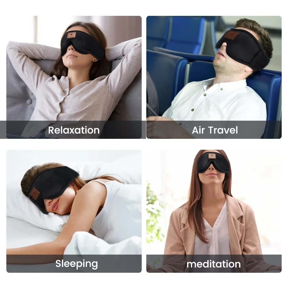 Bluetooth Sleeping Headphones 3D Eye Mask Total Blockout Light Eyeshade Earbuds Music Earphones Blindfold Sleeping Mask Recharge