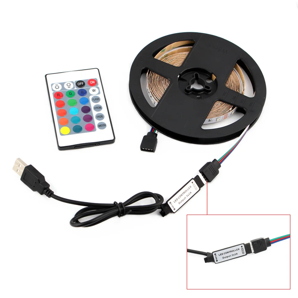 Bande lumineuse LED RGB, USB, SMD 2835, 5V, pour PC, ordinateur, TV, rétro-éclairage, 50cm, 1m, 2m, 3m, 4m, 5m