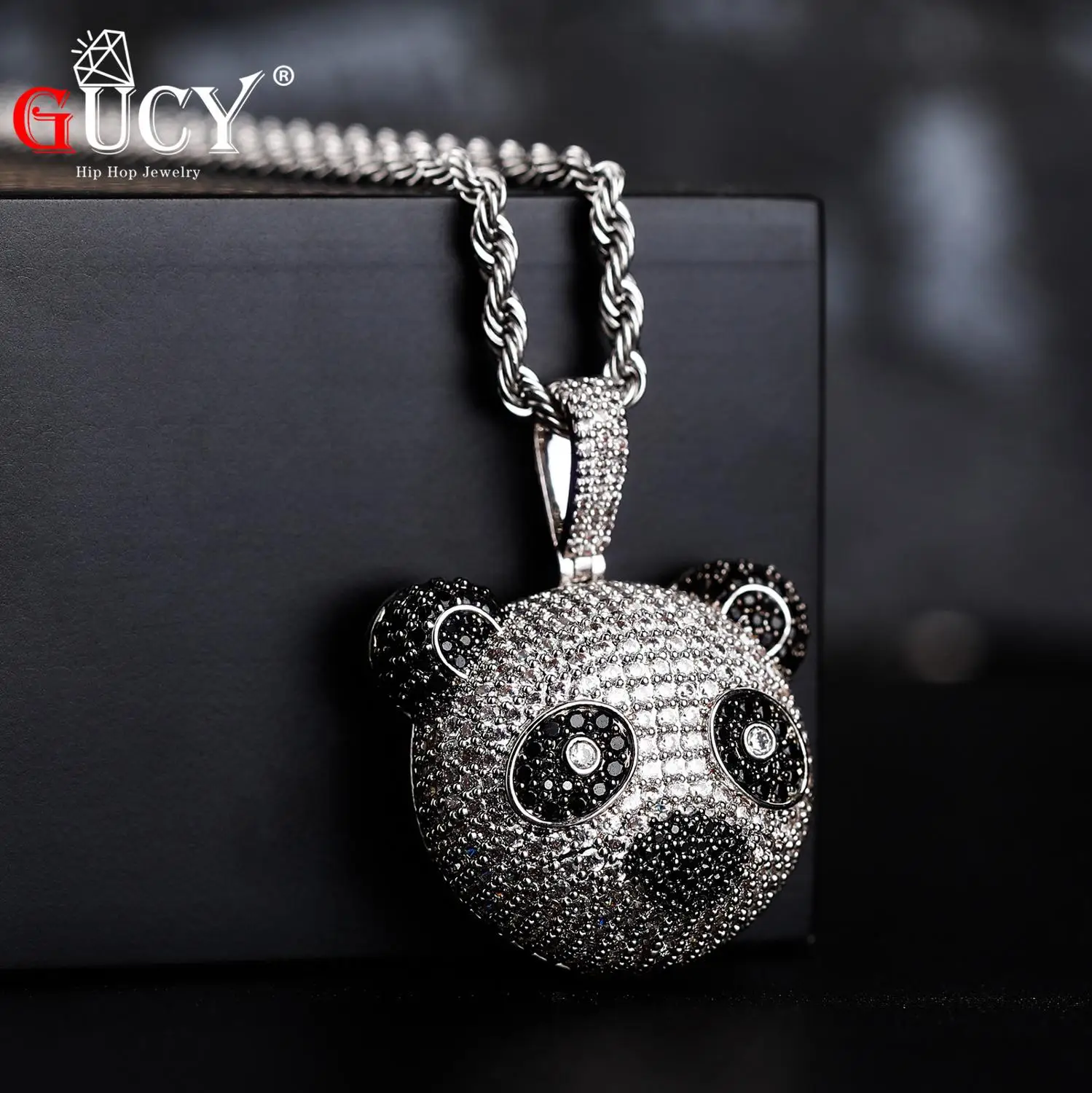 GUCY Bling Bling Iced Out Animal Bear Pendant Pave Full Cubic Zircon Fashion Hip Hop Jewelry  Necklace For Women Men Gift