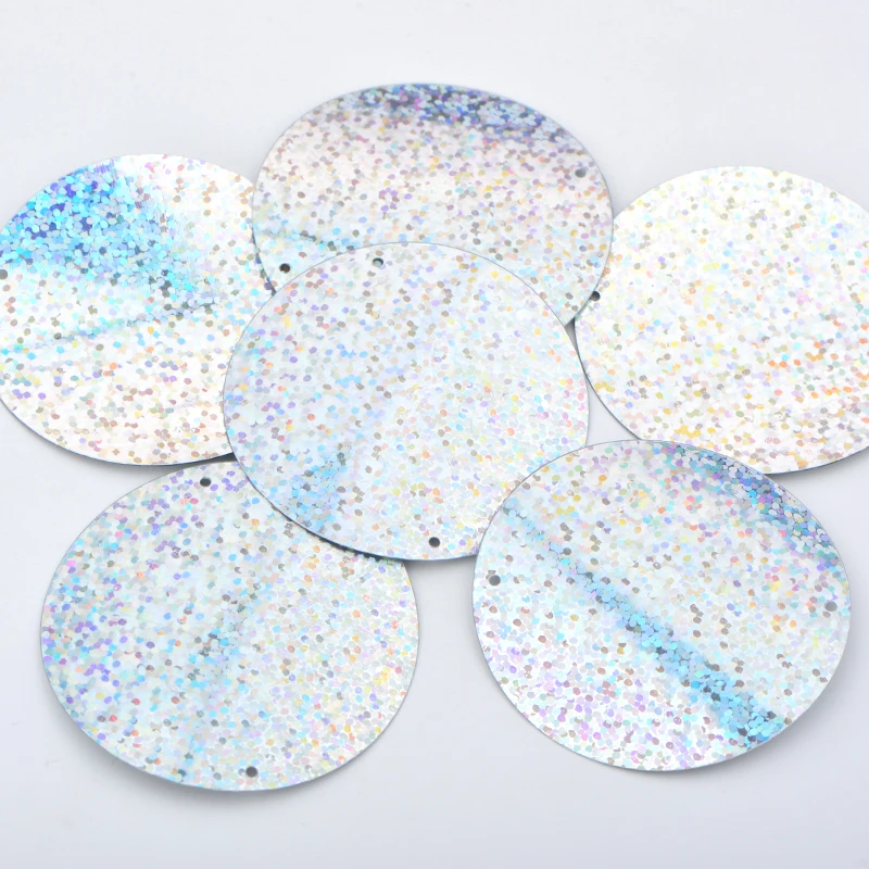 JUNAO 100g 50mm Glitter Silver Color Sewing Large Laser Sequins Flatback Round Paillettes Scrapbooking For Dress Handcraft