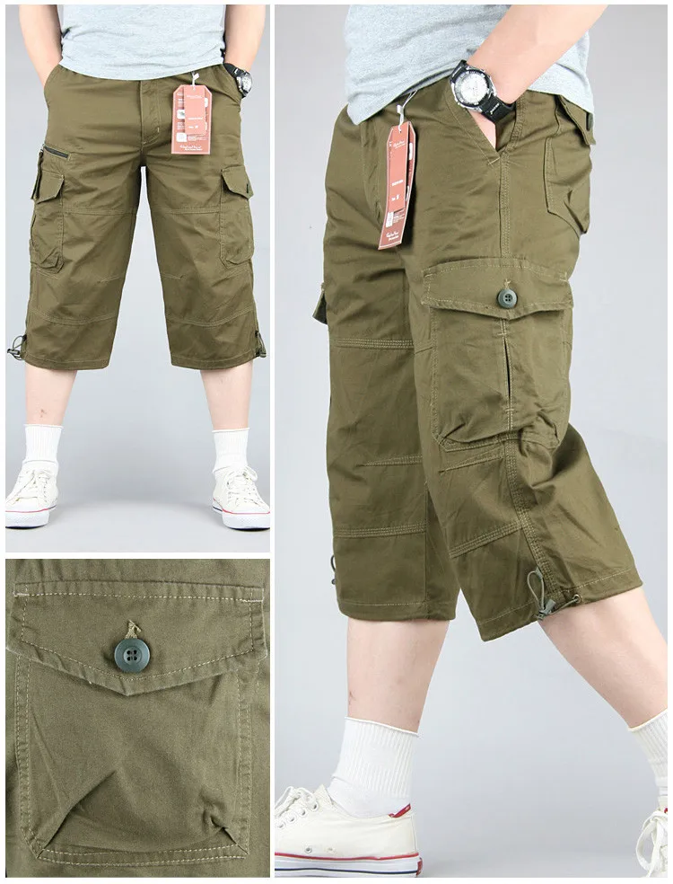 Mannen Zomer Knielengte Cargo Shorts Casual Katoenen Jogger Baggy Multi Pocket Militaire Rijbroek Tactische Werk Shorts Plus Size 5XL