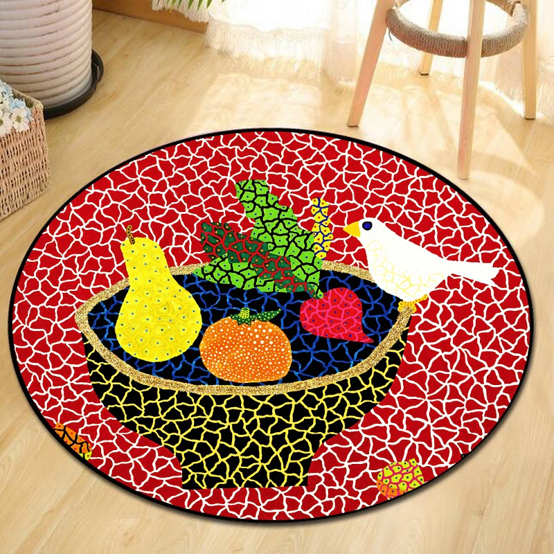 Pumpkin Kusama Yayoi Artist Modern Round Mat Carpet for Living Room Polka Dot Art Home Interior Decor Office Arts Rug Colorful