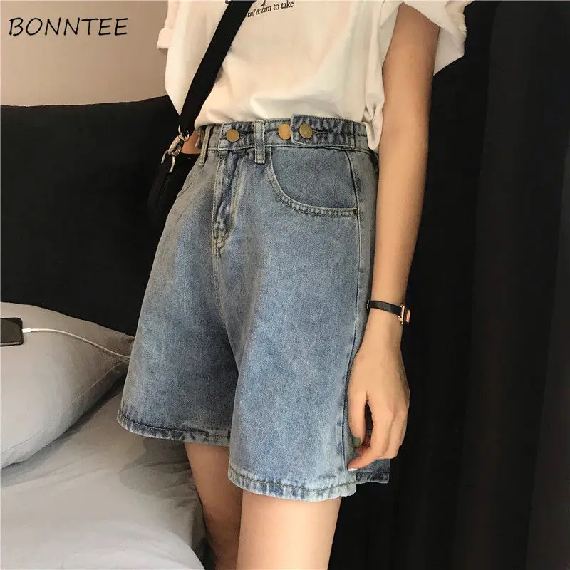 

Shorts Women Denim Korean Style New Fashion Buttons Adjustable Wide Leg Retro Harajuku Chic Hot Short Students Streetwear Womens