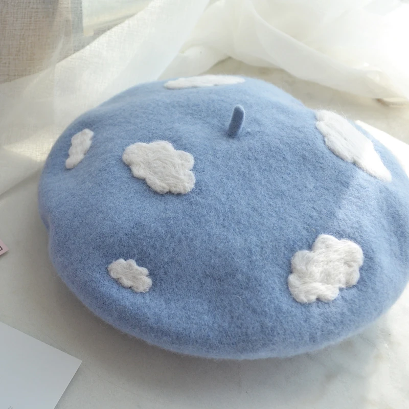 Women handmade Beret hat female  hat autumn wool felt cloud painter cap warm thick pea newsboy hat outdoor walking hat