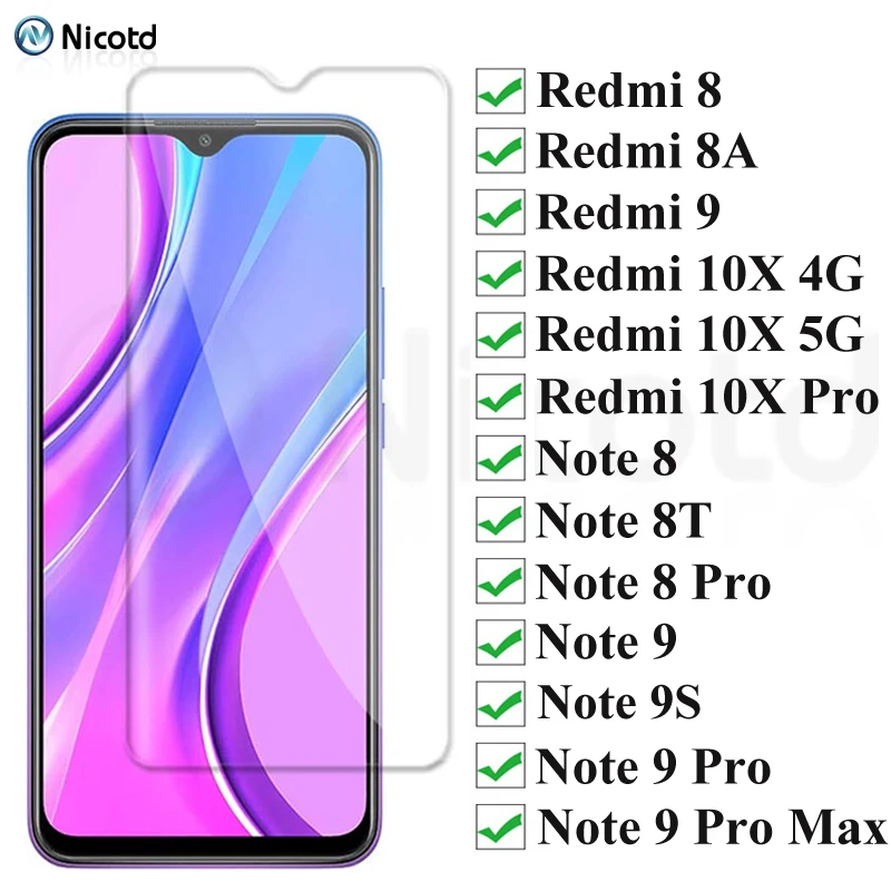 Película de vidro temperado para celulares xiaomi, redmi 9, 8, 8a, 10x, redmi 10x, note 8, 8t, 9s, 9 pro, 1 a 3 unidades