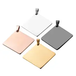 5pcs Wholesale square shape Stainless Steel Army ID Blank Dog Tags Miliary Tag Pendant Necklace Jewelry 35mm 4 Colors