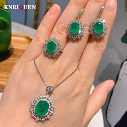 Charms Simulation Emerald Stone Ring Stud Earrings Pendant Necklace Wedding Party Fine Jewelry Sets Accessories Gift for Women
