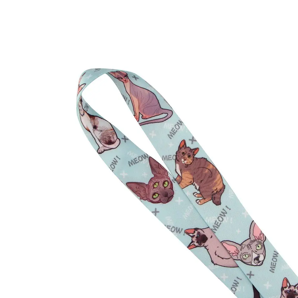 Mobile Sphynx Cat Name Tag Holder Cat Pattern Keychain Webbings Ribbon ID Badge Holder Phone Lanyard Strap Hang Rope