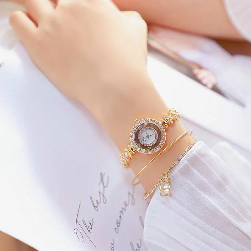 Nuevo reloj de pulsera de oro rosa para mujer, relojes de cuarzo de cristal para mujer, reloj de pulsera femenino de lujo, reloj para niña, Zegarek Damski