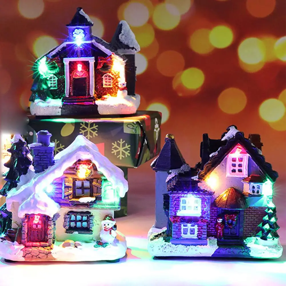 Christmas Snow House Decoration Lighthouse Christmas Scene Village Houses Town With Warm White Dream European Style Snow House