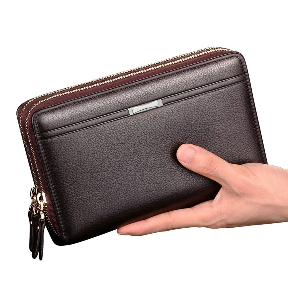 Cartera de piel sintética para hombre, bolso de mano de gran capacidad, tarjetero largo, 2020