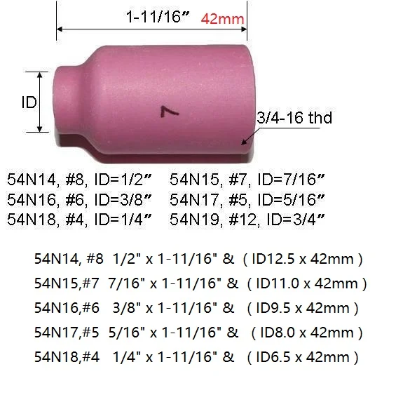 TIG Alumina Nozzle Gas Lens 54N15 #7 Fit TIG Welding Torch Accessories SR PTA DB WP 17 18 26 Series,3PK