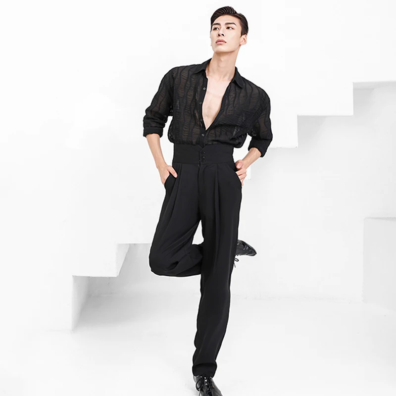 New Latin Dancing Trousers Male Latin Dance Costume High Elastic Waist Ballroom Dance Competition Pants Practice Wear  DNV14933