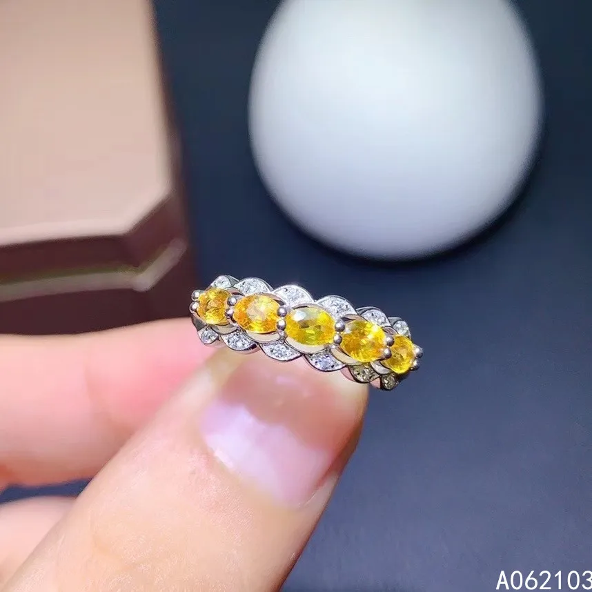 KJJEAXCMY fine jewelry 925 sterling silver inlaid natural yellow sapphire Women's simple popular adjustable ring support check