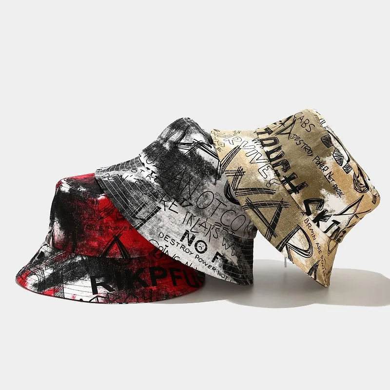 

New Fashion Personality Tie-dye Graffiti Bucket Hat Women Summer Casual Sun Hats Big Brim Foldable Beach Fisherman Caps