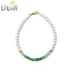 LiiJi Natural Emerald Freshwater Pearl Beads 925 Sterling Silver Gold Color/Goldfilled  Bracelet Nice Gift for Women