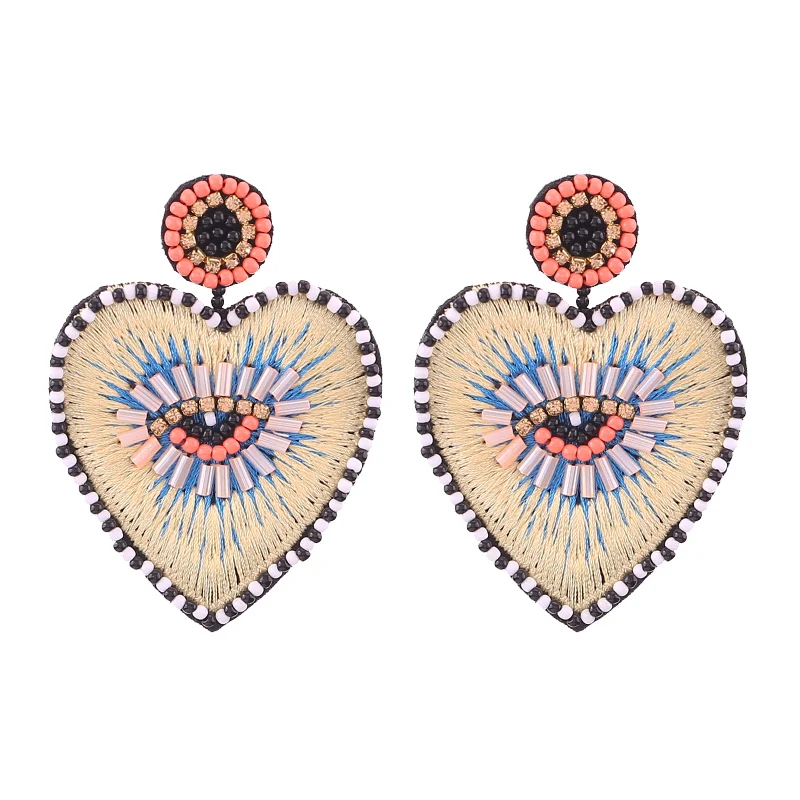 Sehuoran Bohemian Oorbellen Multicolor Heart Dangle Earrings For Women Trendy Beads Statement Earrings Wedding Fashion Jewelry