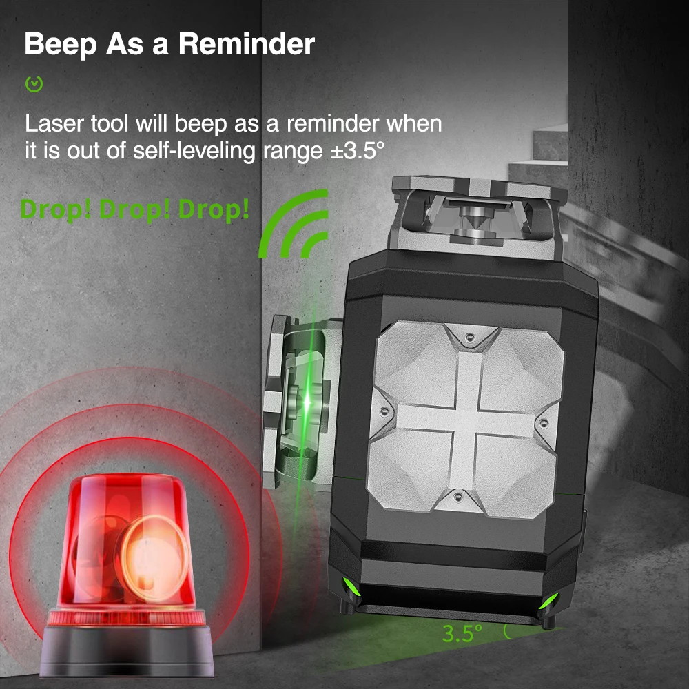 Huepar S03CG Set 3D Cross Line Laser Level Bluetooth & Remote 12 Lines Osram Green Beam Laser With Receiver Tripod Rangefinder
