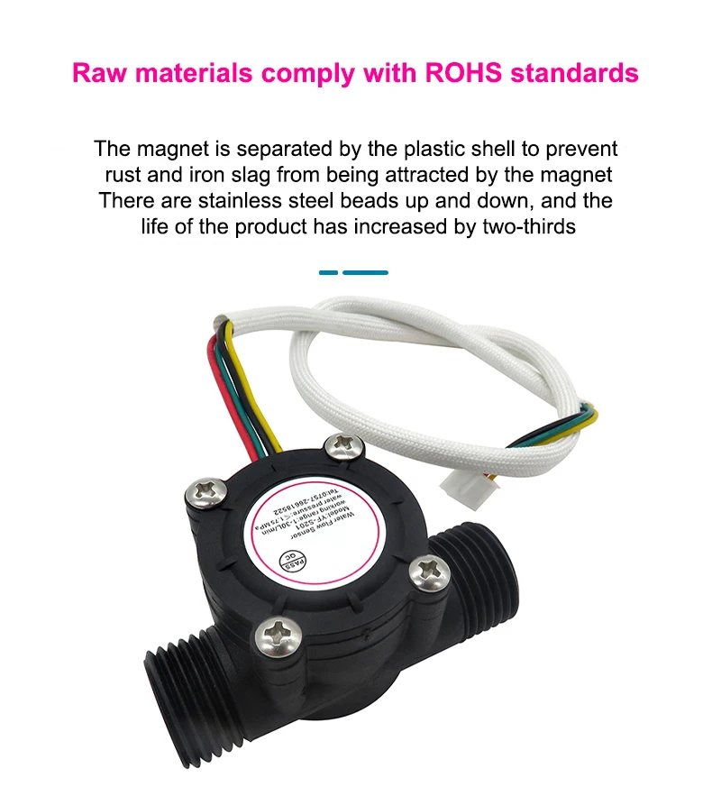 1/2" Warmwasserbereiter Wasserdurchflusssensor 1,75 MPa Hall-Sensor Turbinen-Durchflussmesser DC5 ~ 18 V mit Temperaturinduktion – Detail 3