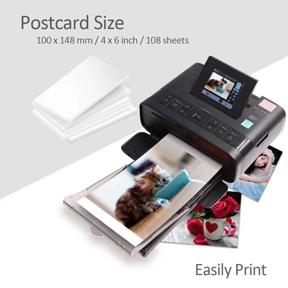 Ink Paper Printing for Canon Selphy CP Series CP1500 CP1200 CP1300 CP910 CP900 Ink Ribbon Cassette Photo Printer KP-108IN