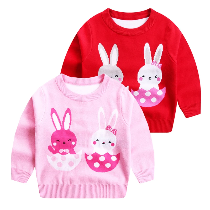 

Lovely Rabbit Girls Winter Sweaters Pink Toddler Winter Clothes For Kids Baby Children Knitwear Pullover