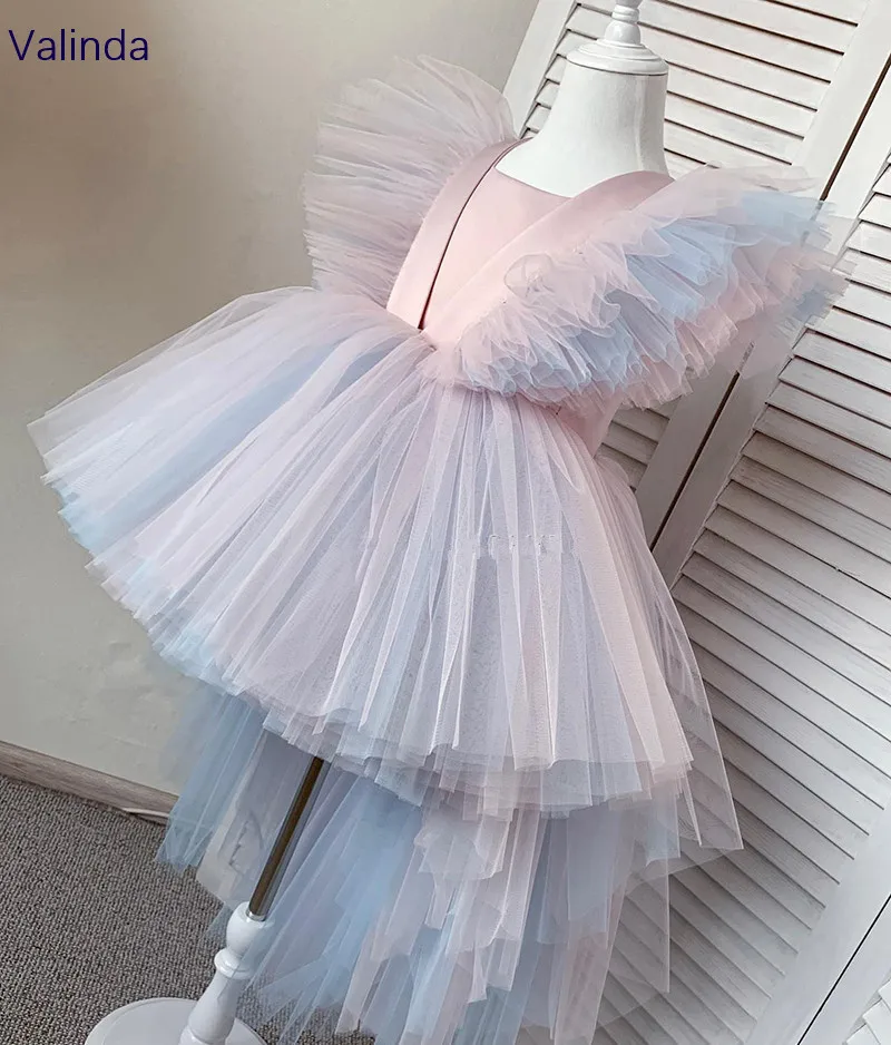 High Low Tulle Dresses Girl Birthday Party Formal Occasion Pageant Gowns Kids Clothing Attire