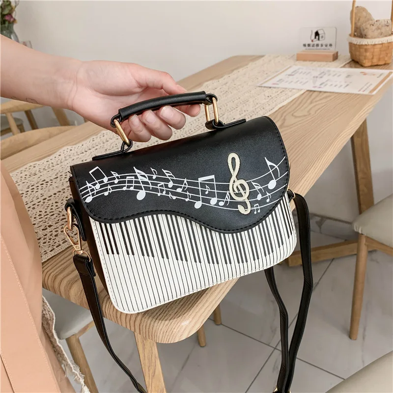 Embroidered Piano Keys Square Tote Bag 2021 New High Quality Pu Leather Women\'s Designer Handbag Small Shoulder Messenger Bag