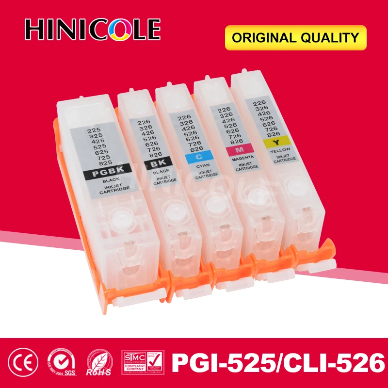 Hinicole Ink Cartridge Refillable PIXMA IP4850 IP4950 IX6550 MG5150 MG5250 Printer Cartridge For Canon PGI 525 CLI 526