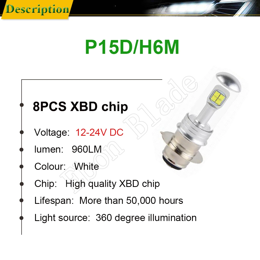 1/2Pcs H6 Led Headlight H6M P15D Motorcycle 12V-24V 960LM High Low Beam Motorbike Headlamp Head Fog Light Bulb White 6000K