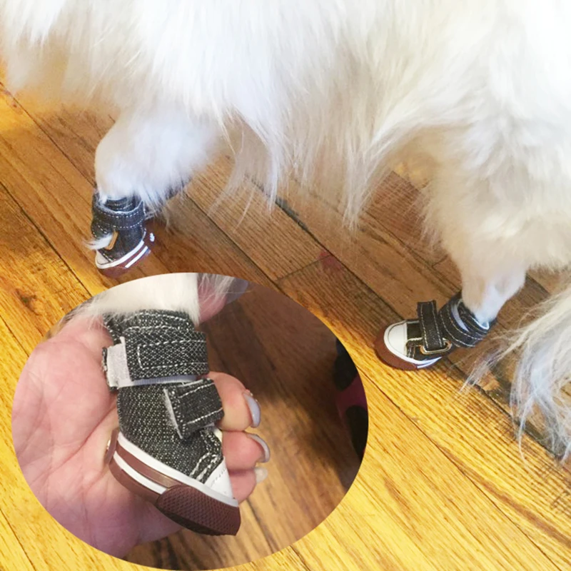 4 Pcs Puppy Pet Dog Anti-slip Shoes Sneakers Breathable Booties  outdoor Casual canvas Sneakers for Teddy small middle dogs