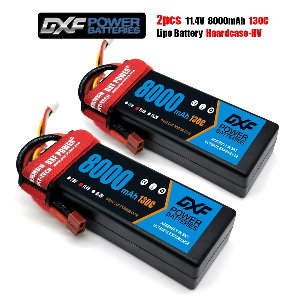 DXF 2PCS Lipo Battery 3S 11.1V 11.4V 14.8V 5200mAh 6400mAh 6750mAh 7500mAh 8000mAh 100C 200C 140C 280C 130C 260C for RC 1/10 Car