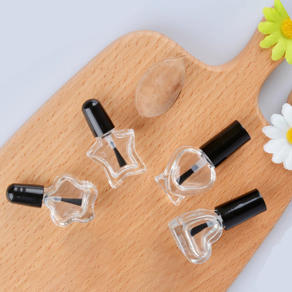 5ml Nail Polish Glass Bottles Empty Star Heart Nail Uv Gel Clear Container With Brush Black Cap Transparent Bottle Nail Art