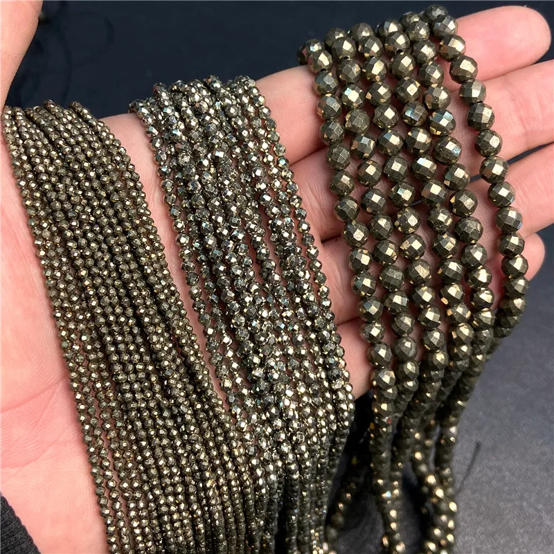 2 3 6MM Natural Iron Pyrite Stone Bead Faceted Round Tiny Beads For Jewelry Making DIY Necklace Bracelet Accessories Supply 15\