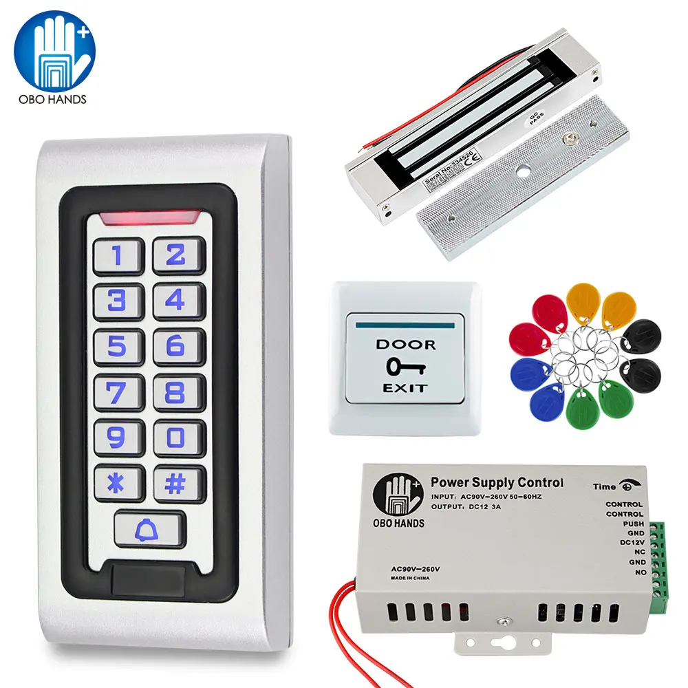 Outdoor Access Control System Kit Set Waterproof RFID Access Control Keypad + Power Supply + 180KG Electric Magnetic Lock Strike