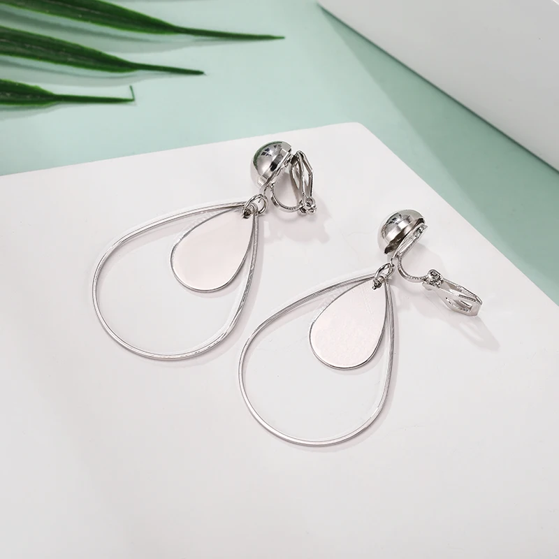 Silver Gold Black Teardrop Clip Earrings for Women Vintage Geometric Ear Clips Without Piercing Ears Brinco 2020 Fashion Jewelry