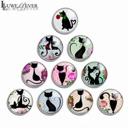 10mm 12mm 14mm 16mm 20mm 25mm 488 Cute Black Cat Mix Round Glass Cabochon Jewelry Finding 18mm Snap Button Charm Bracelet